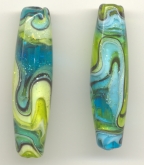 Aqua, Lime Green, Abstract, Long Tubes, 54x14mm